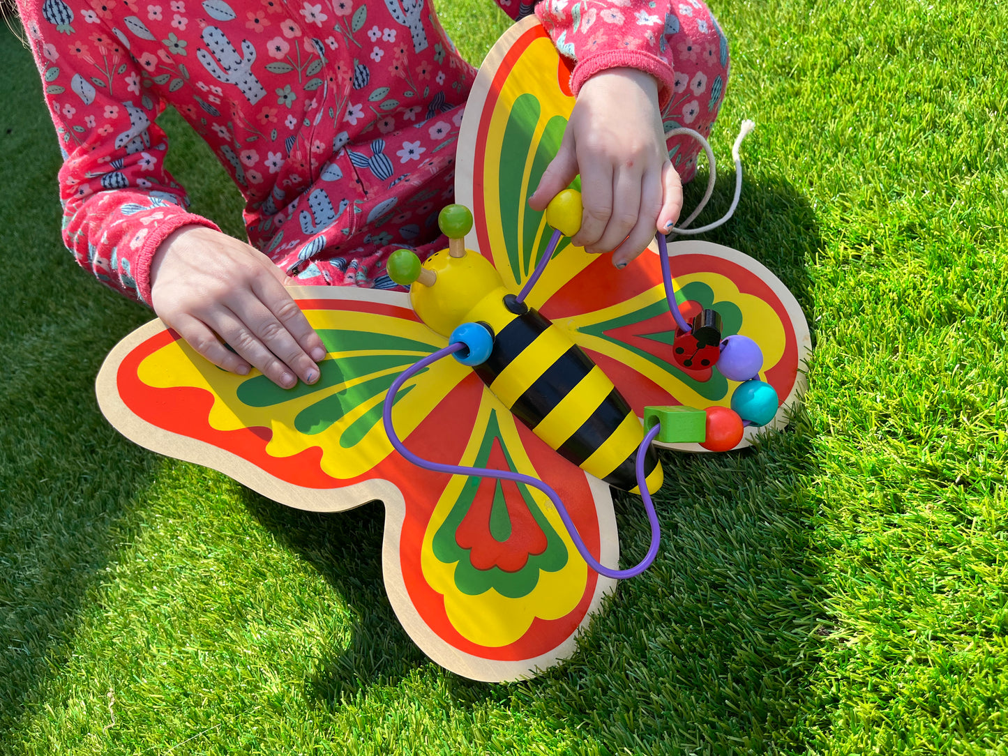 Colourful pull-along bead chaser butterfly