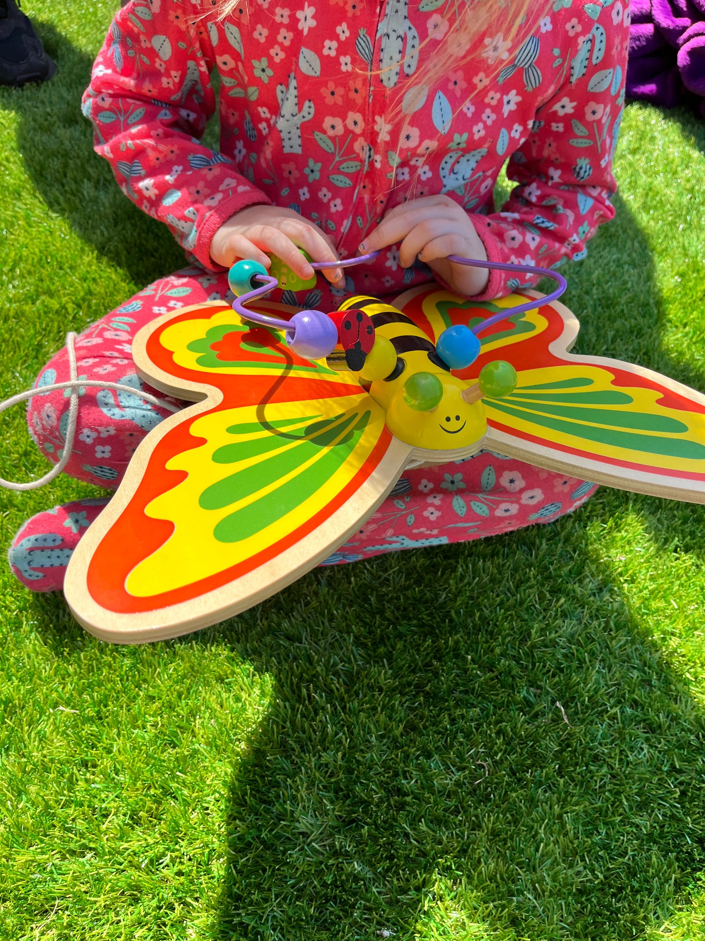 Colourful pull-along bead chaser butterfly