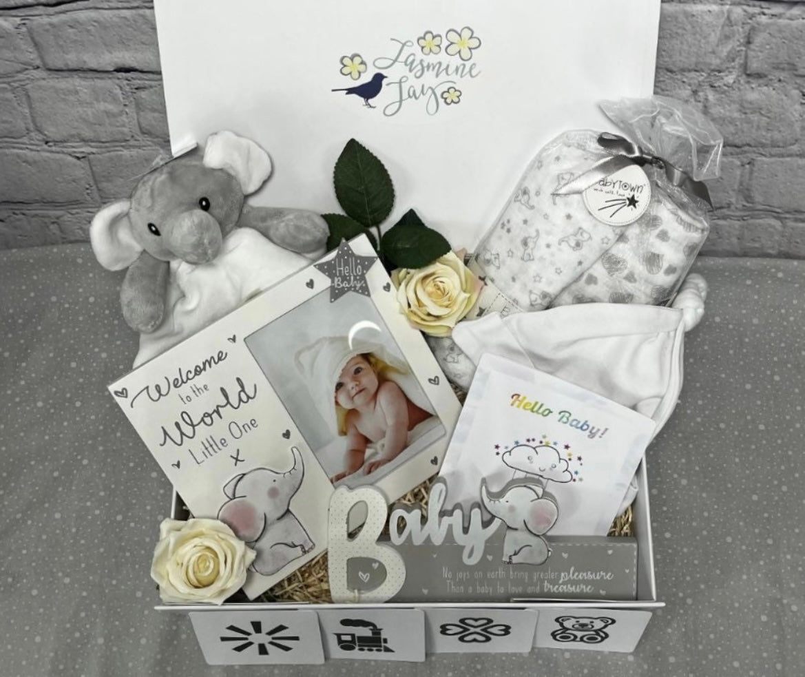 Baby Gift Box Elephant Themed - Blue/ Grey/ Pink