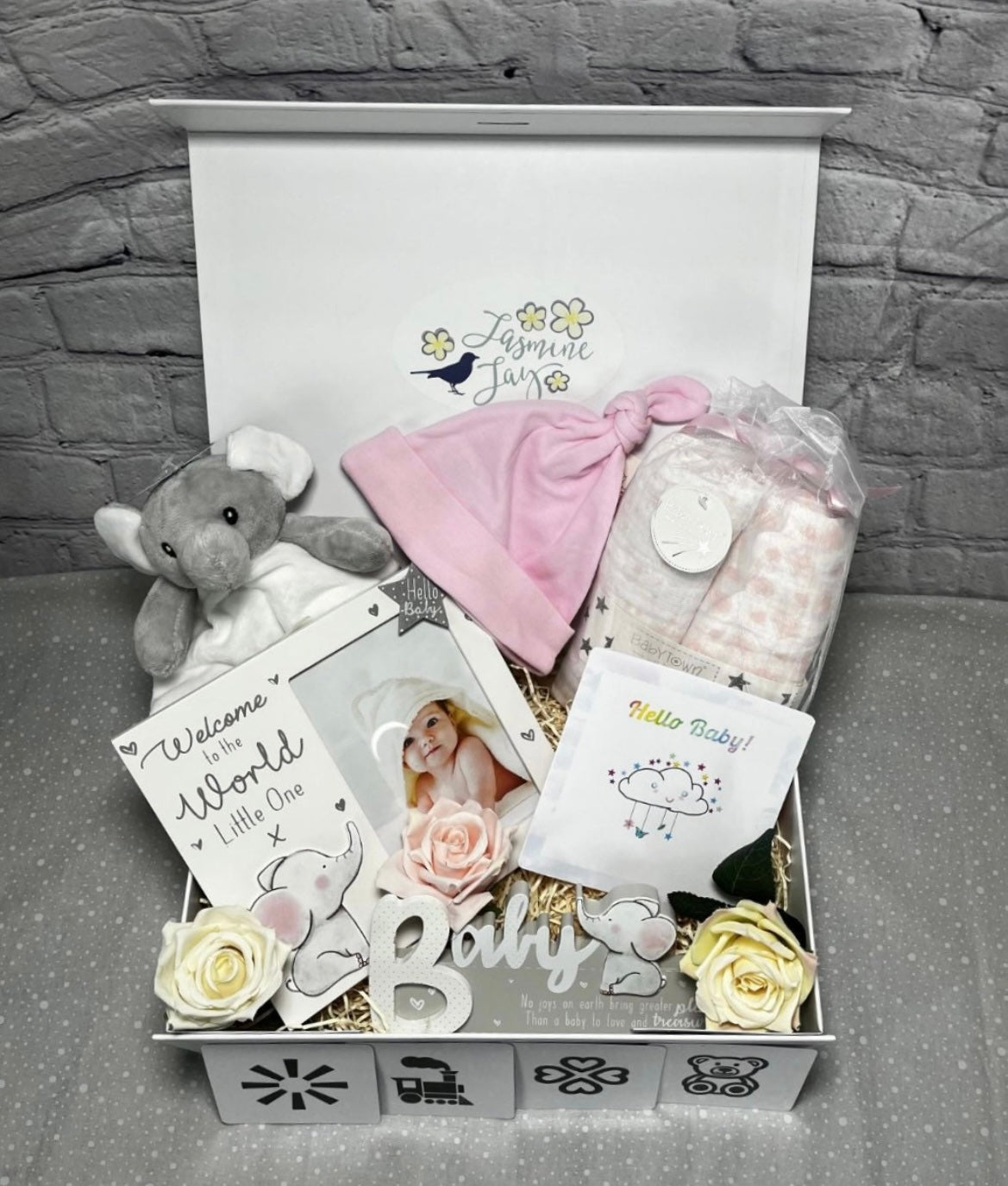 Baby Gift Box Elephant Themed - Blue/ Grey/ Pink