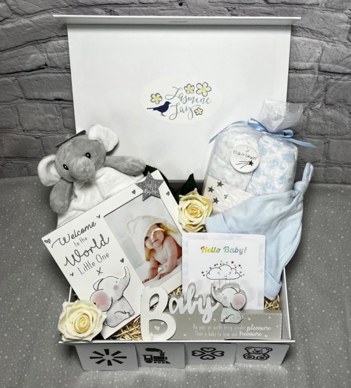 Baby Gift Box Elephant Themed - Blue/ Grey/ Pink