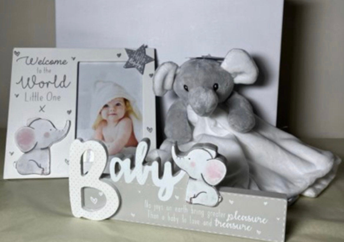 Baby Gift Box Elephant Themed - Blue/ Grey/ Pink