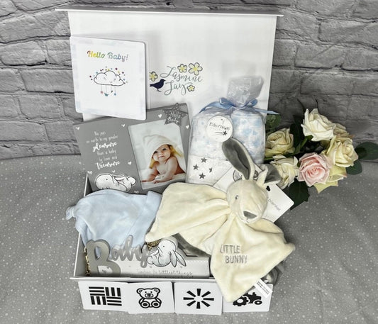 Baby Gift Hamper Bunny Themed Blue/ Grey/ Pink